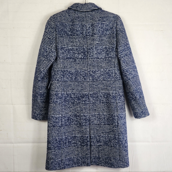 J.Crew Classic Preppy Winter Wool Blend Tailored Topcoat Navy Blue Plaid 2 - Picture 4 of 16